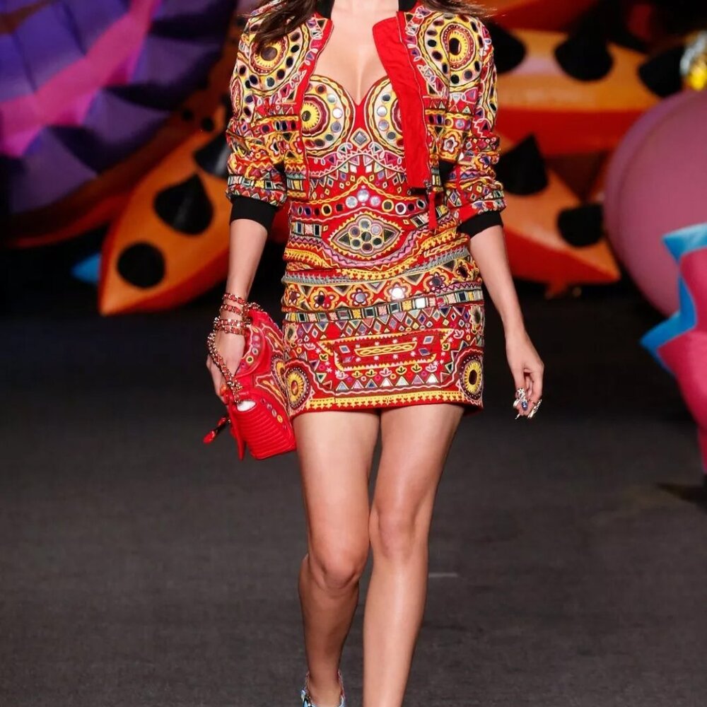 MOSCHINO Couture Italian IT42 $2,995 Strapless Fantasy Mirror Bustier Dress US 8